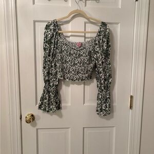 Miami Forest Green and White Smocked Blouse